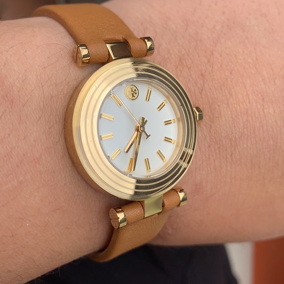 New TORY BURCH Brown Leather Gold Case White Dial brand new W tag & original box - Picture 5 of 6